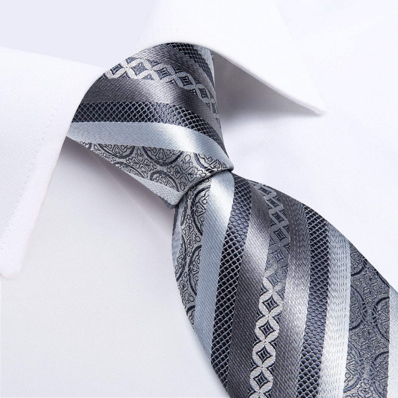 DiBanGu Mens Striped Tie Silk Woven Necktie and Pocket Square Cufflinks Tie Clip Set Wedding Business Formal Gift Tie for Men - Image 4